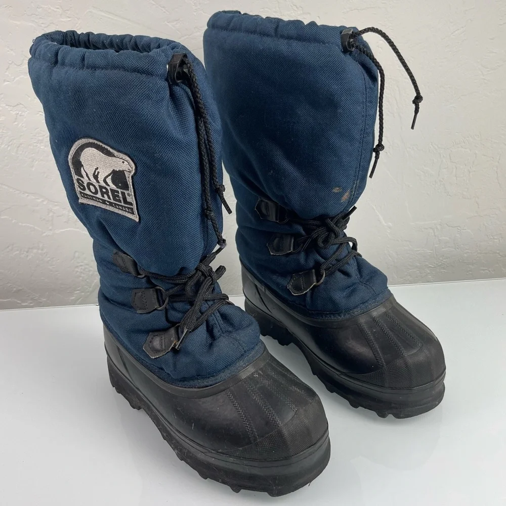 VTG Sorel Boots Winter Snow Arctic Heavy Lined Blue Black Lace Up Heavyweight